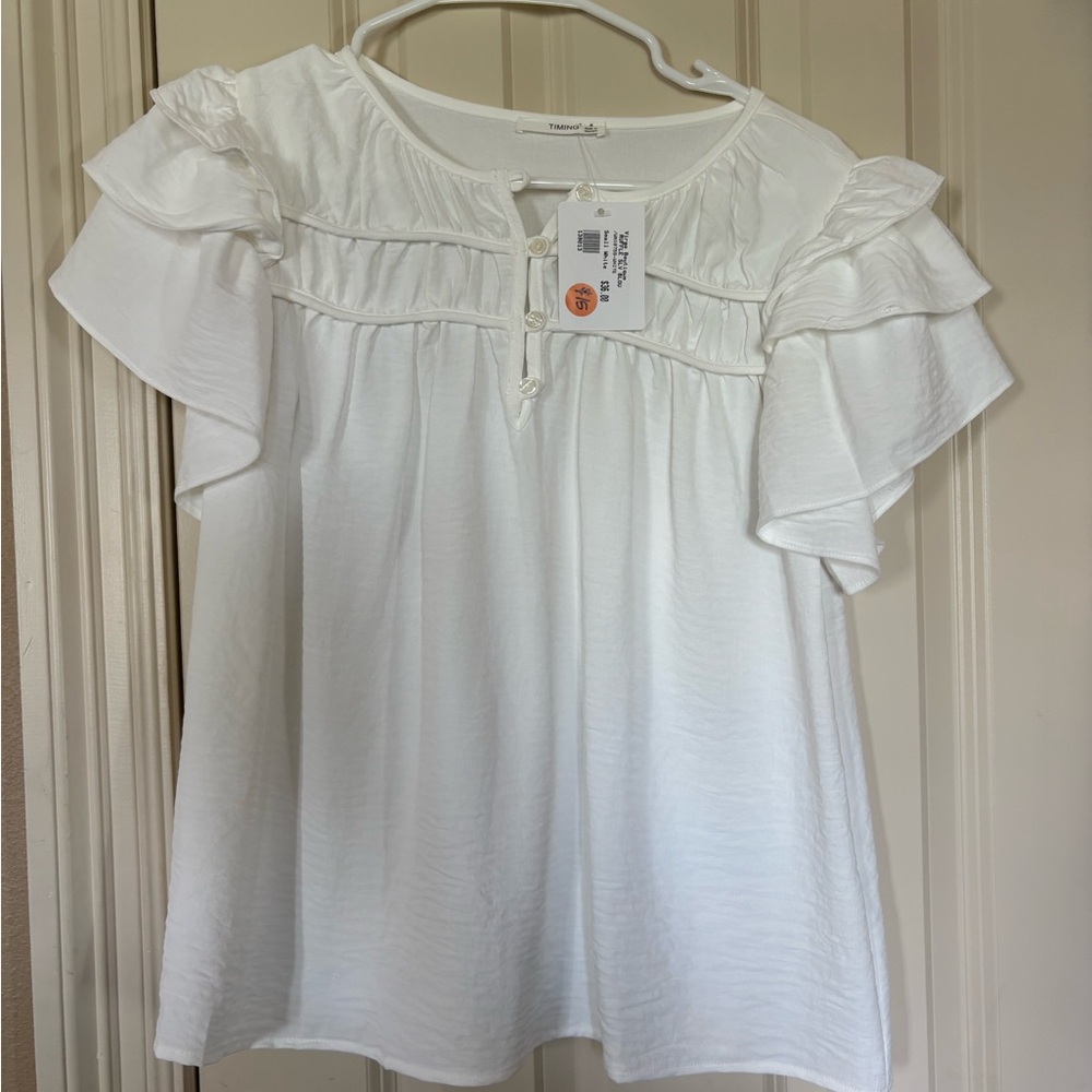 White Ruffled Women's Top